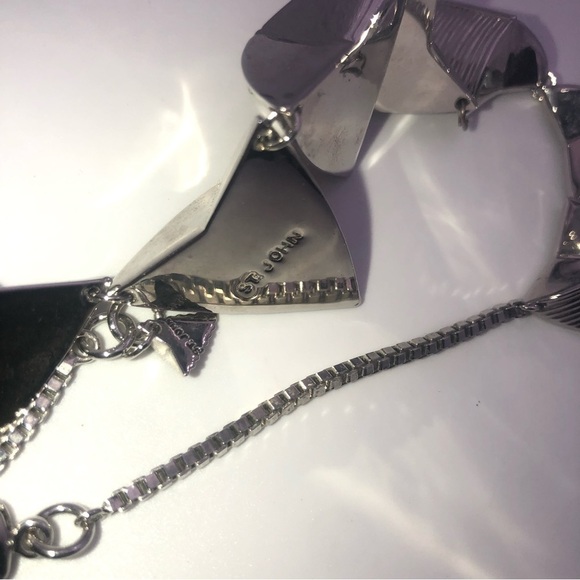 90s St John Collection Silver Tone Geometric Textured Statement Necklace 20” - Picture 6 of 7